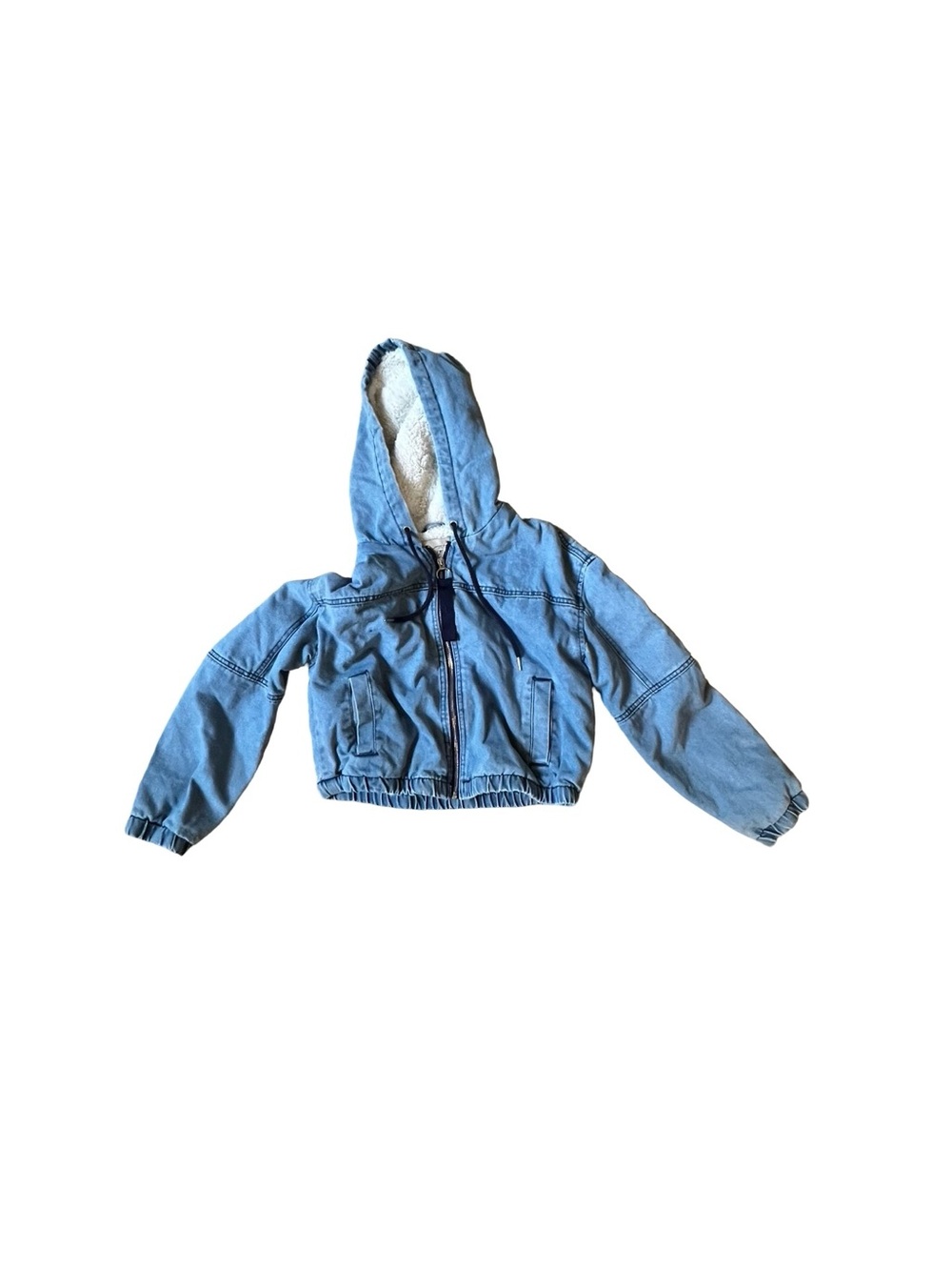 Ashley Vintage Charm Sherpa Lined Denim Hooded Jacket Medium Cropped Blue - Picture 2 of 4